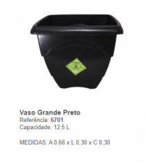 VASO QUADRADO GRANDE 12,5L PRETO - Distribuidora 12 de Outubro