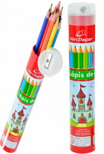 LAPIS DE COR 19CM 12 PCS NO TUBO C APONTADOR - Distribuidora 12 de Outubro
