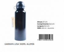 GARRAFA LISA 500ML ALUMINIO PRETA - Distribuidora 12 de Outubro