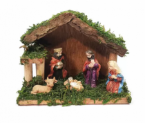 PRESEPIO DE RESINA COM MADEIRA 16X13X6,5CM - Distribuidora 12 de Outubro
