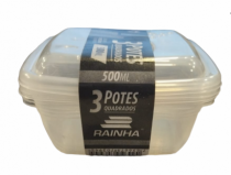 CONJUNTO 3 POTES QUADRADO 500 ML TRANSPARENTE - Distribuidora 12 de Outubro