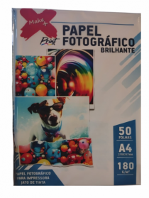 PAPEL FOTOG.BRIL.A4 180 G/ PCT C/50FLS. - Distribuidora 12 de Outubro