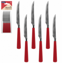 FACA PARA CHURRASCO RATTAN VERMELHO 6PCS - Distribuidora 12 de Outubro