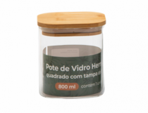 POTE VD QUAD HERMET C/ TAMPA DE BAMBU 80ML - Distribuidora 12 de Outubro