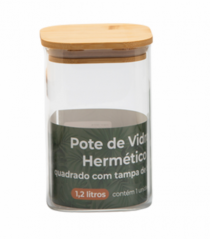 POTE VD QUAD HERMET C/ TAMPA DE BAMBU 1200ML - Distribuidora 12 de Outubro