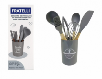 CJTO UTENSILIOS SILICONE CINZA CABO BAMBU 7PC - Distribuidora 12 de Outubro