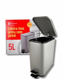 LIXEIRA DE INOX CINZA COM PEDAL 5L- 25X14X28C - Distribuidora 12 de Outubro