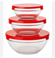 JOGO DE POTES DE VIDRO 3PCS TAMPA VERMELHA - Distribuidora 12 de Outubro