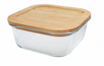 POTE DE VIDRO QUADRADO COM TAMPA BAMBU 1,15L - Distribuidora 12 de Outubro