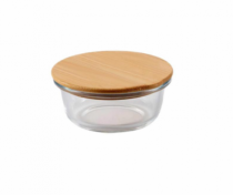 POTE DE VIDRO REDONDO COM TAMPA BAMBU 400ML - Distribuidora 12 de Outubro