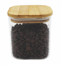 POTE QUADRADO TAMPA BAMBU 6X6X10CM 220ML - Distribuidora 12 de Outubro