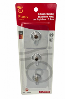 GANCHO ACRILICO E METAL COM DUPLA FACE C/3 UN - Distribuidora 12 de Outubro