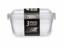 CONJ.3 POTES QUADRADO 700 ML TRANSPARENTE - Distribuidora 12 de Outubro