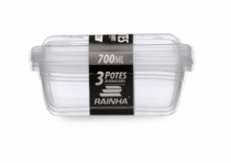 CONJ.3 POTES 700 ML RETANGULAR TRANSPARENTE - Distribuidora 12 de Outubro