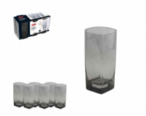 CJ 6 COPOS VIDRO PURE PRETO FUME 315ML - Distribuidora 12 de Outubro