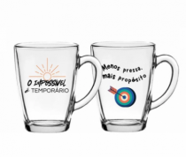 CANECA DE VIDRO CONICA FRASES SORT - Distribuidora 12 de Outubro
