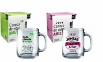CANECA DE VIDRO RETA AMIGA SORT - Distribuidora 12 de Outubro