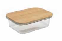POTE DE VIDRO RETANGULAR COM TAMPA BAMBU 1L - Distribuidora 12 de Outubro