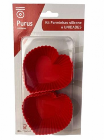 FORMA DE SILICONE CUPCAKE CORACAO C/6- 7X3CM - Distribuidora 12 de Outubro