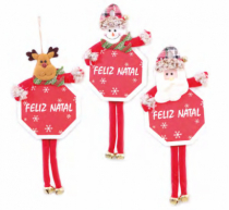 PLACA FELIZ NATAL RED OCT DOLL SORT 14CM - Distribuidora 12 de Outubro