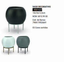 VASO DECORATIVO DE CIMENTO REDONDO COM PE - Distribuidora 12 de Outubro