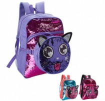 MOCHILA JUVENIL FEMININA C LANTEJOULA GATINHA - Distribuidora 12 de Outubro