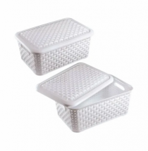 CESTO RATTAN MULTIUSO C/ TAMPA 2,5 LTS BRANCO - Distribuidora 12 de Outubro