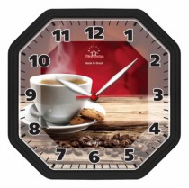 RELOGIO OCTOGONO GAMA PRETO CAFE 23X23X4CM - Distribuidora 12 de Outubro